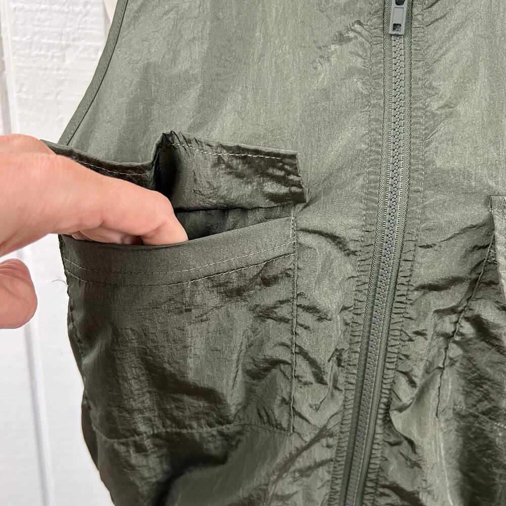 Utility Nylon Zip Front Vest Top Olive Green Cropped Drawstring Hem Womens L Y2K - Picture 3 of 8